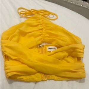 Superdown Yellow Ruched Cut Out Crop Top